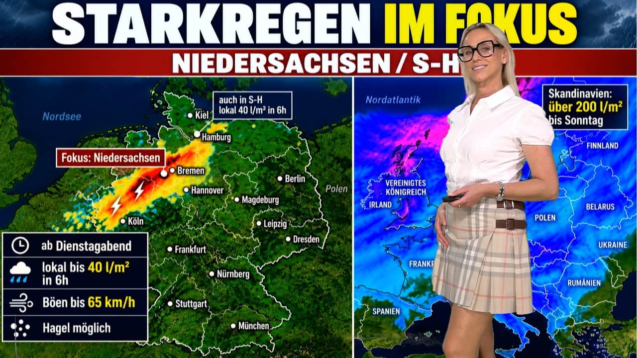 Unwettergefahr durch Starkregen und Gewitterfront in Deutschland