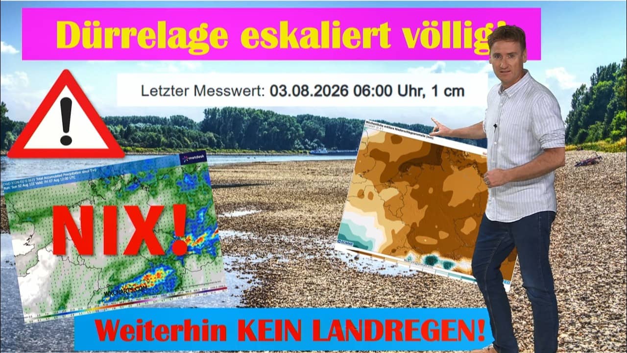 Die totale Eskalation: 1 cm Wasserstand am Rhein bei Worms! Kein Regen bis Mitte August neue Hitze