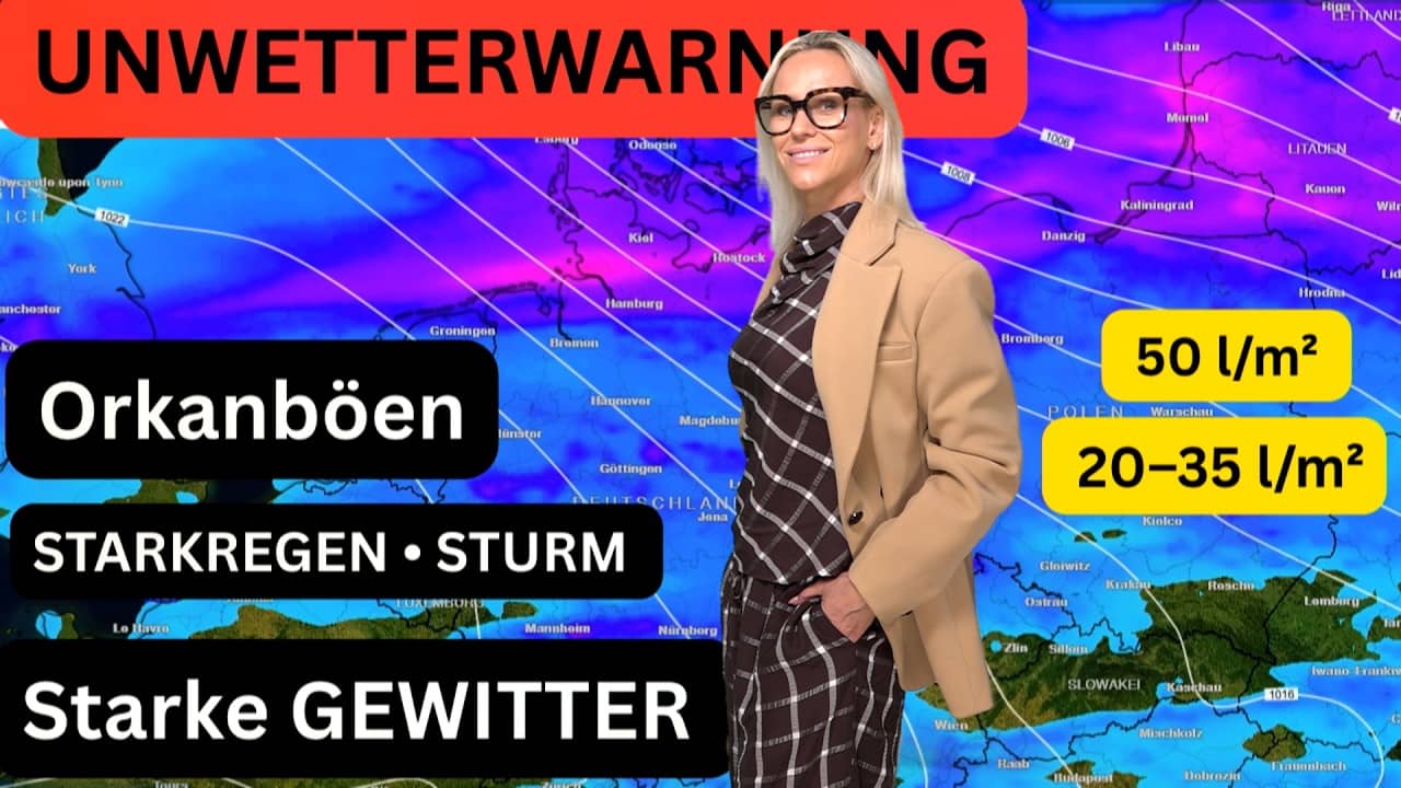 Unwetterwarnung! Starkregen, Gewitter, 50 l/m², Orkanböen Montag 33 °C, dann kommt der Vollherbst!